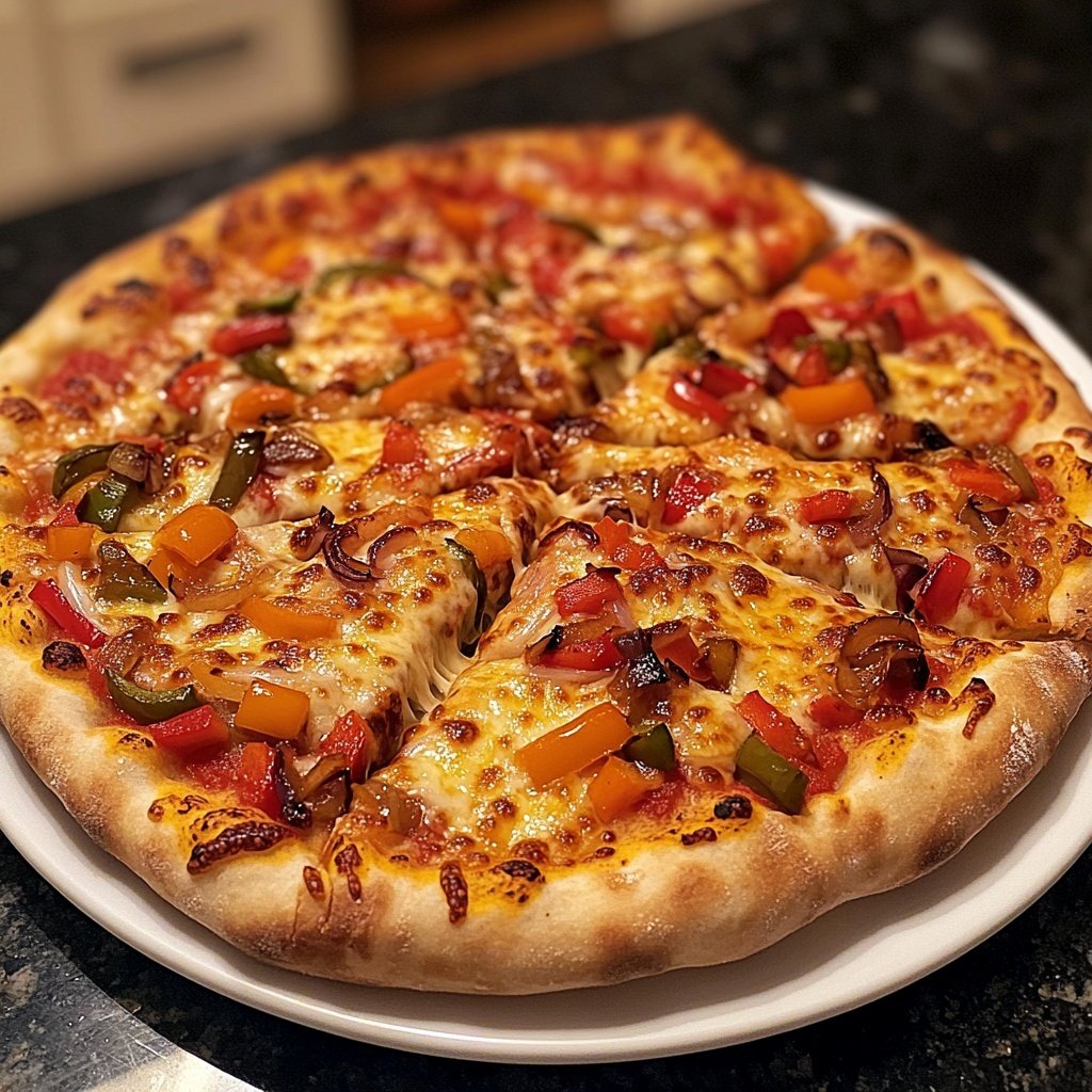 Pizza mit Paprika und Zwiebeln