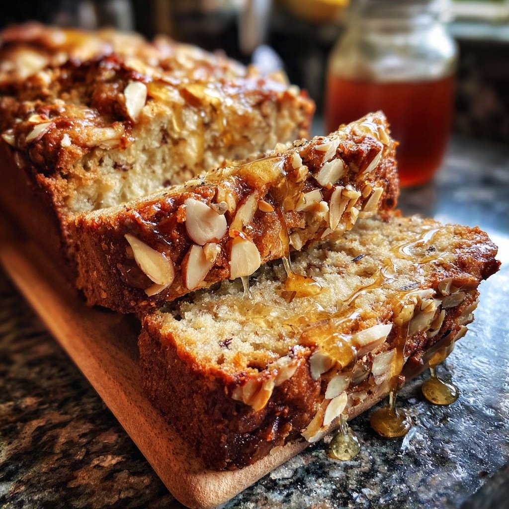 Bananenbrot mit Mandelstückchen und Honig