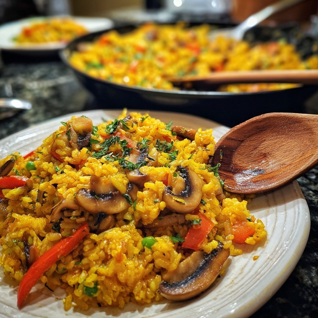Paella mit Pilzen
